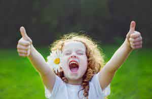 Girl is very excited in the garden